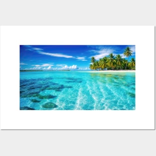 Clear Water with a Tropical Island and Blue Sky - Landscape Posters and Art